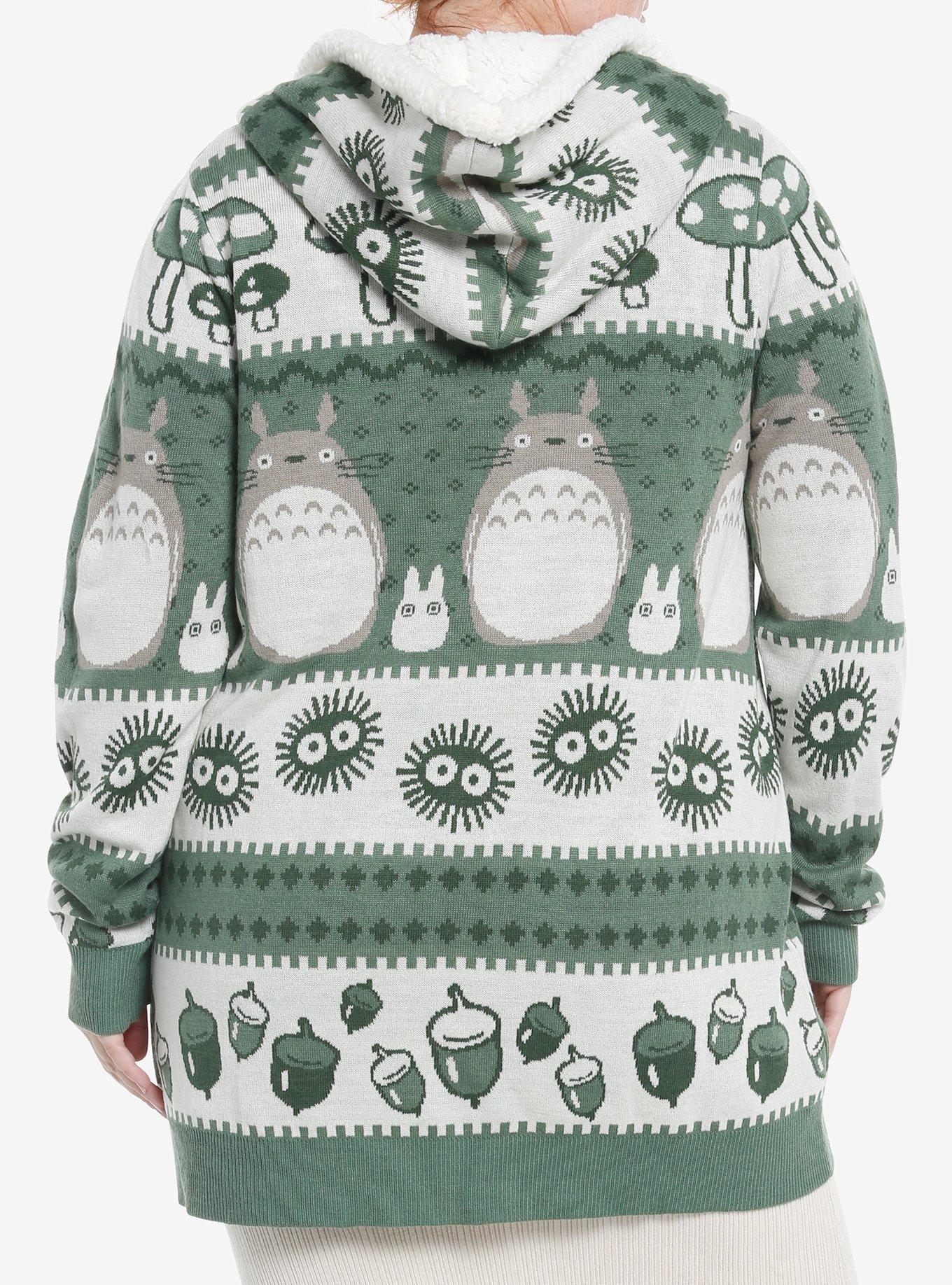 Studio Ghibli My Neighbor Totoro Fair Isle Sherpa Girls Open Cardigan Plus Size, MULTI, alternate