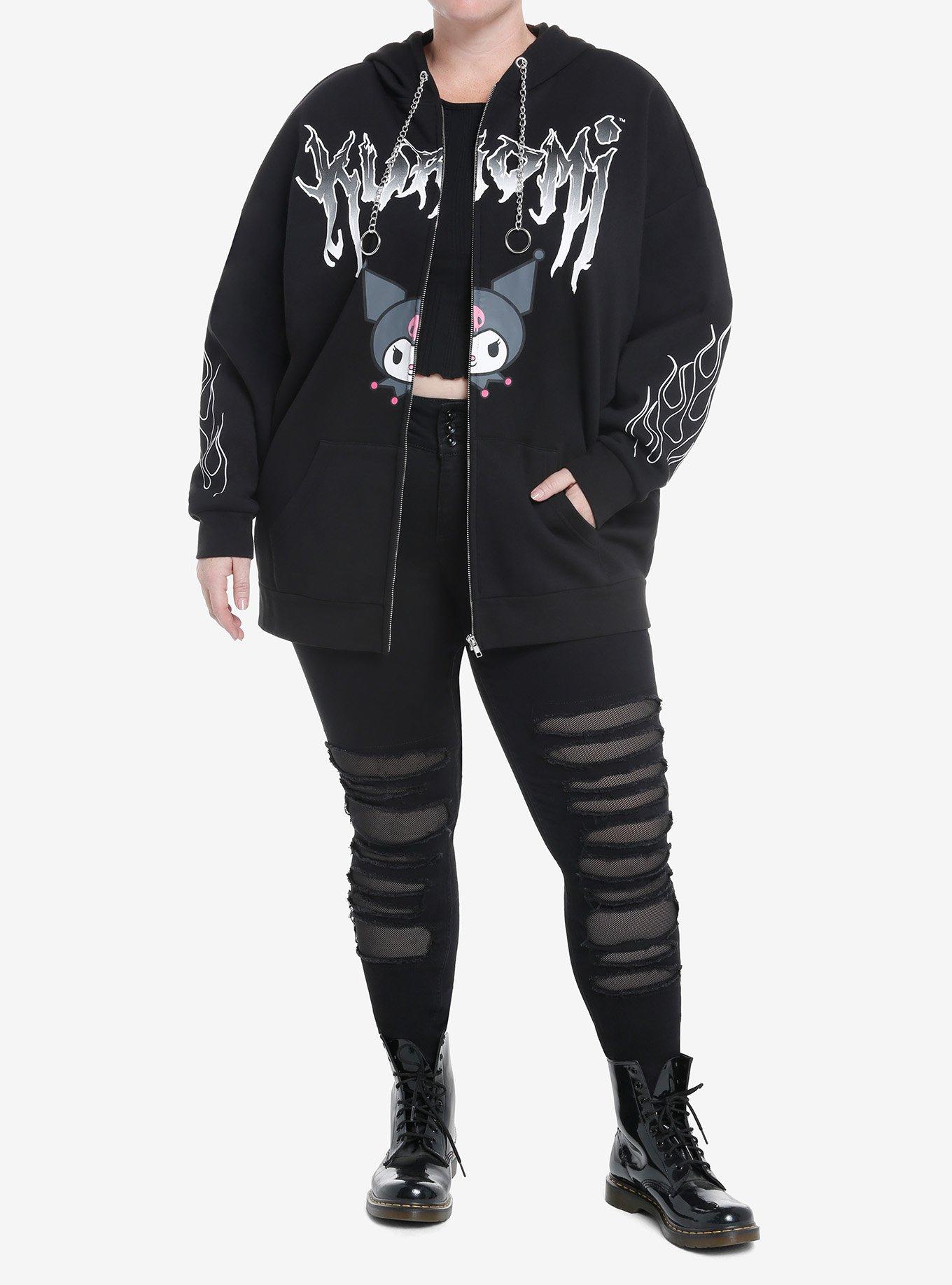 Kuromi Flames Metal Girls Hoodie Plus Size, MULTI, alternate