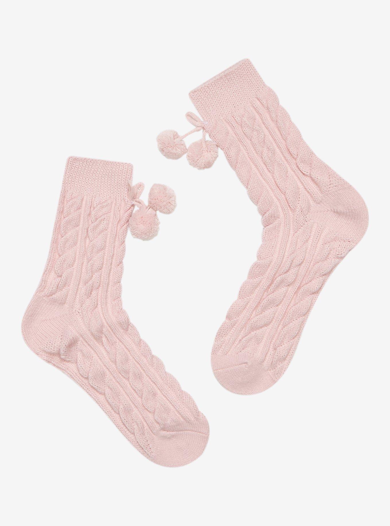 Strawberry Pom Chunky Knit Crew Socks, , alternate
