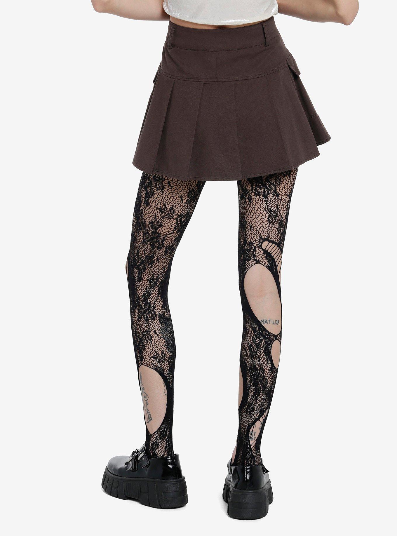 Black Floral Destructed Tights, , alternate