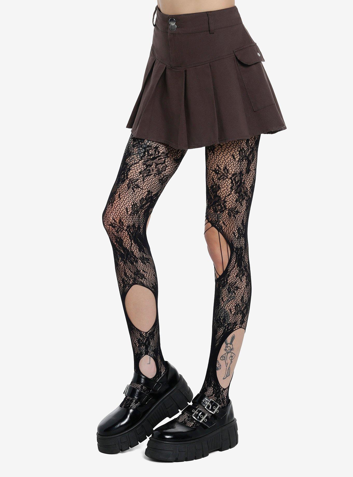Black Floral Destructed Tights, , alternate