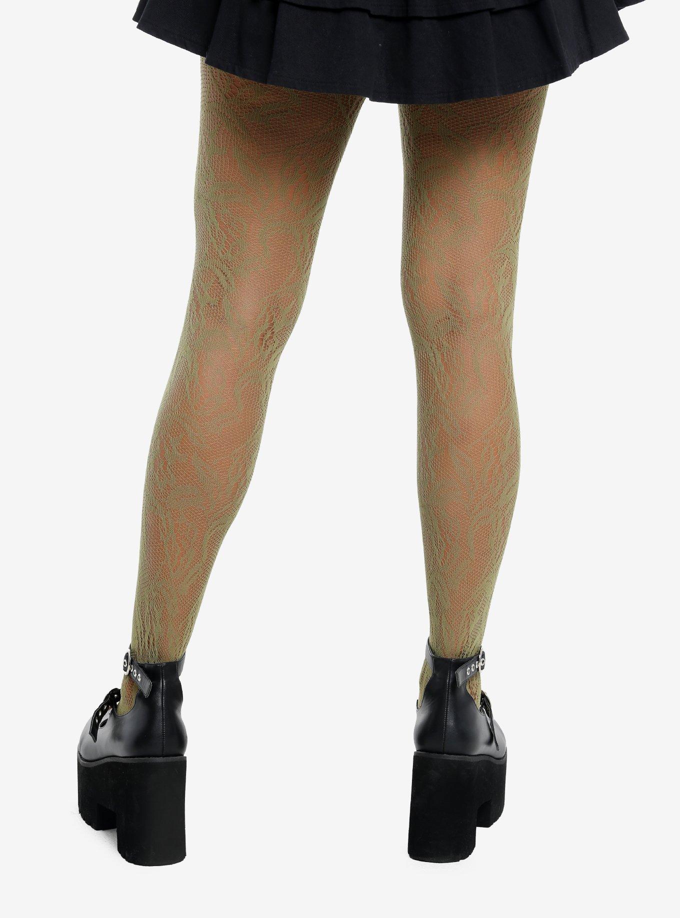 Green Floral Fishnet Tights, , alternate
