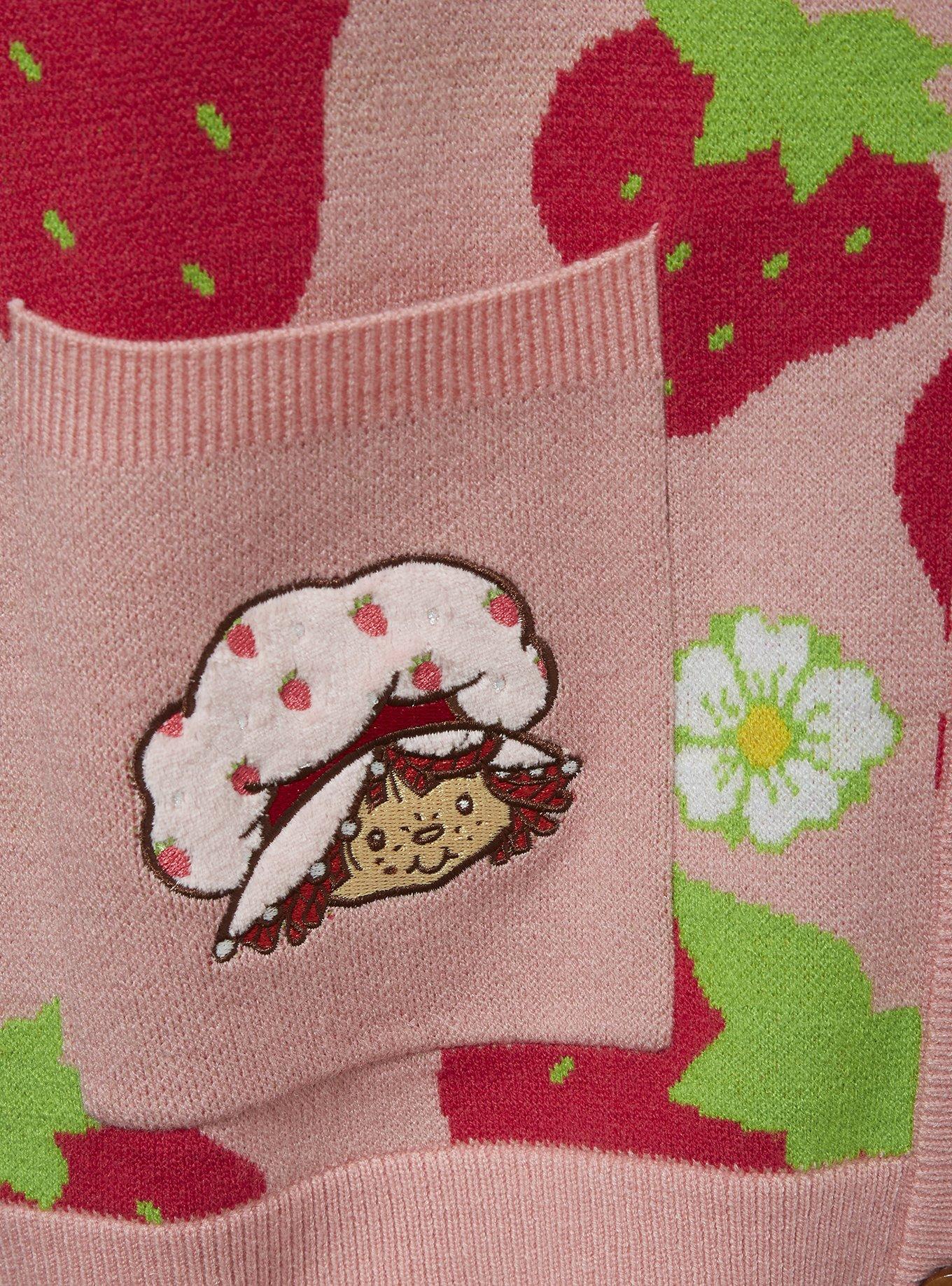 Strawberry Shortcake Allover Strawberry Print Cardigan, LT PINK, alternate