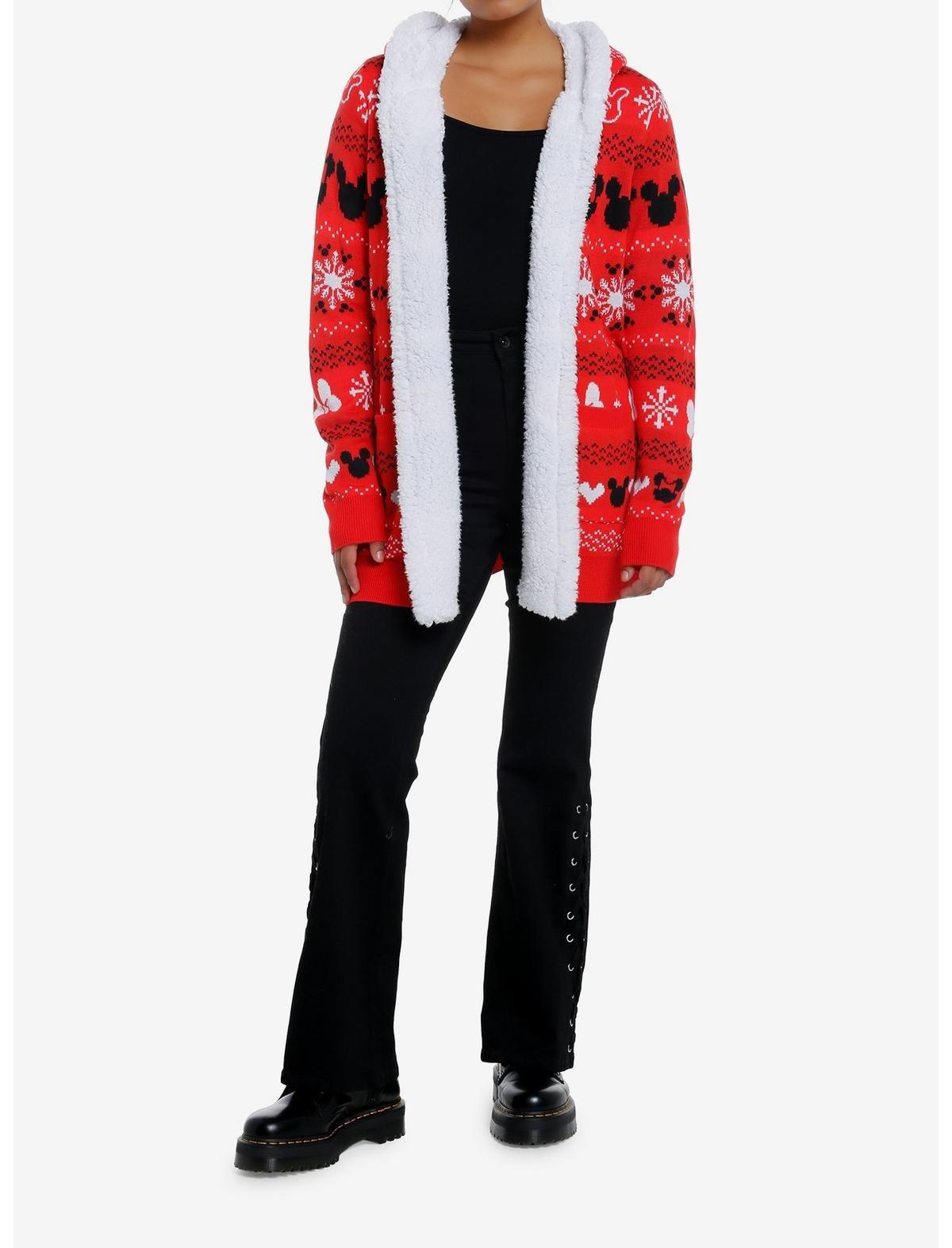 Disney Mickey Mouse & Minnie Mouse Fair Isle Sherpa Open Cardigan, RED  WHITE  BLACK, alternate