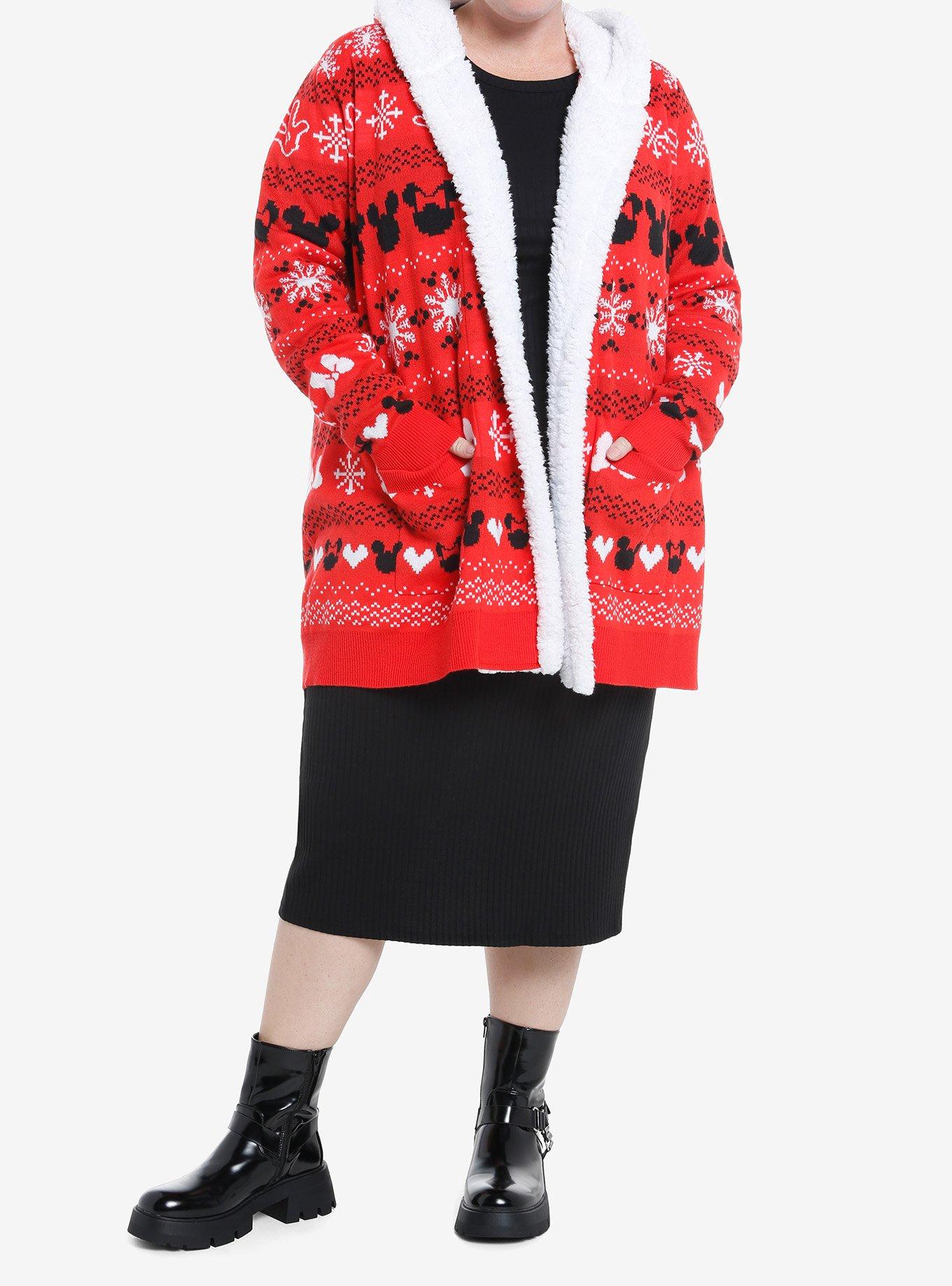 Disney Mickey Mouse & Minnie Mouse Fair Isle Sherpa Open Cardigan Plus Size, RED  WHITE  BLACK, alternate