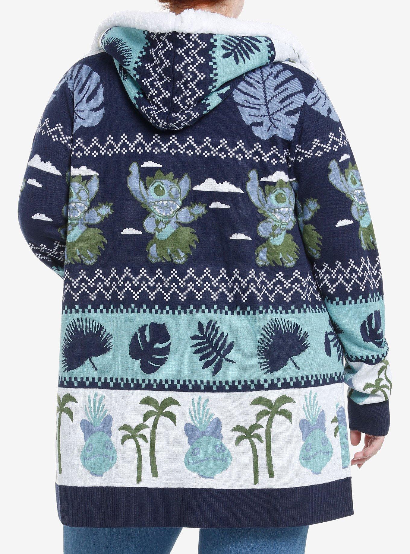 Disney Stitch Fair Isle Sherpa Open Cardigan Plus Size, BLUE  NAVY, alternate