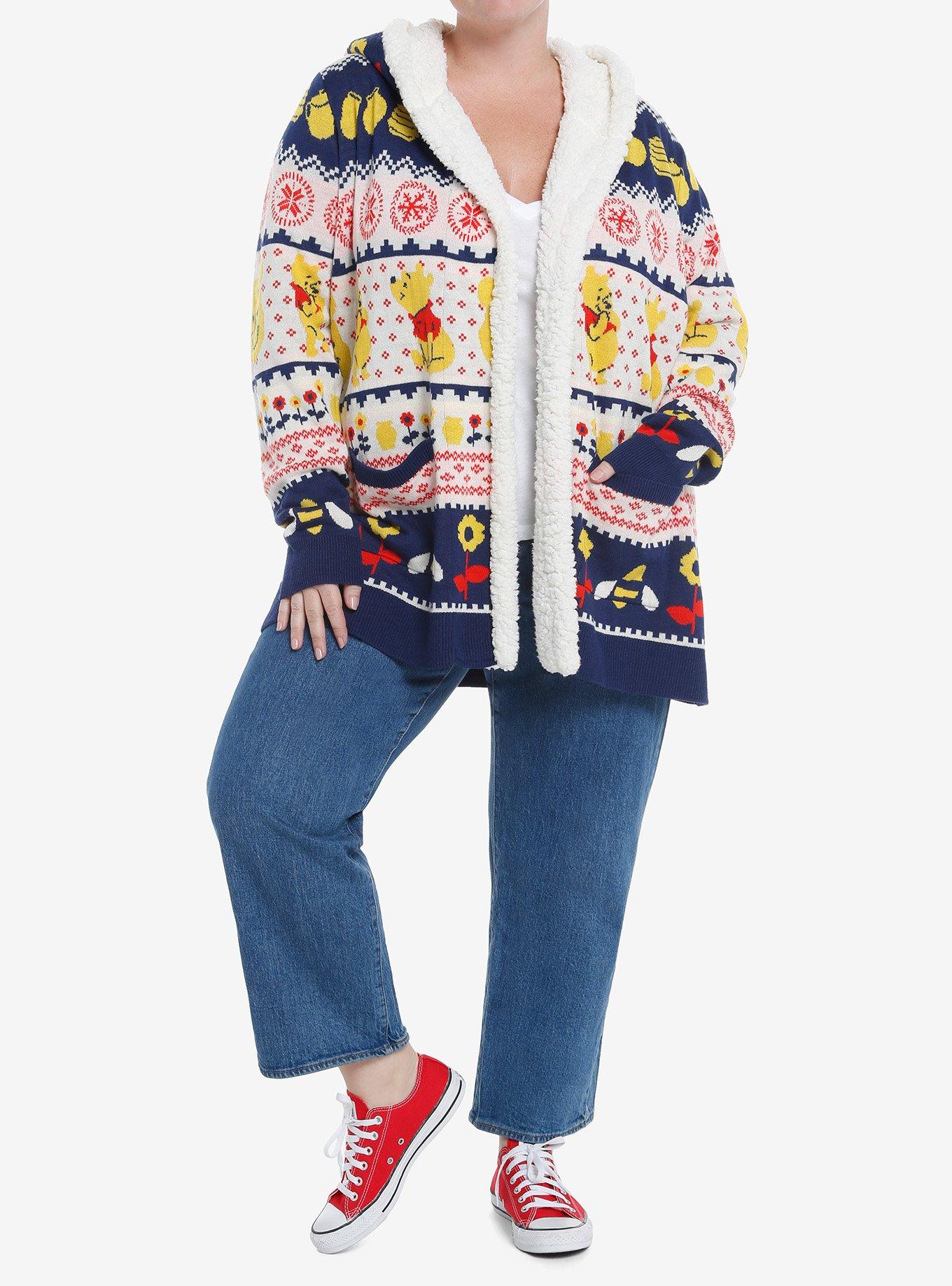 Disney Winnie The Pooh Fair Isle Sherpa Open Cardigan Plus Size, MULTI, alternate