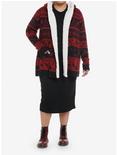 Harry Potter Deathly Hallows Fair Isle Sherpa Open Cardigan Plus Size, RED  BLACK, alternate