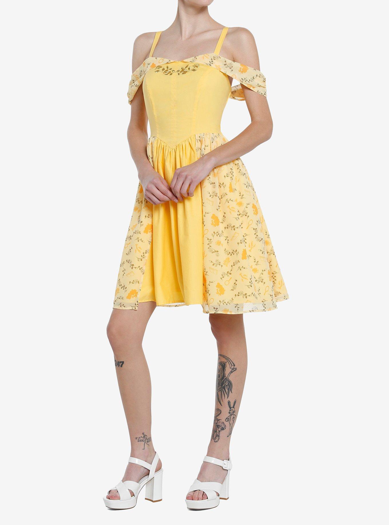 Her Universe Disney Beauty And The Beast Belle Cold Shoulder Dress, BANANA YELLOW, alternate