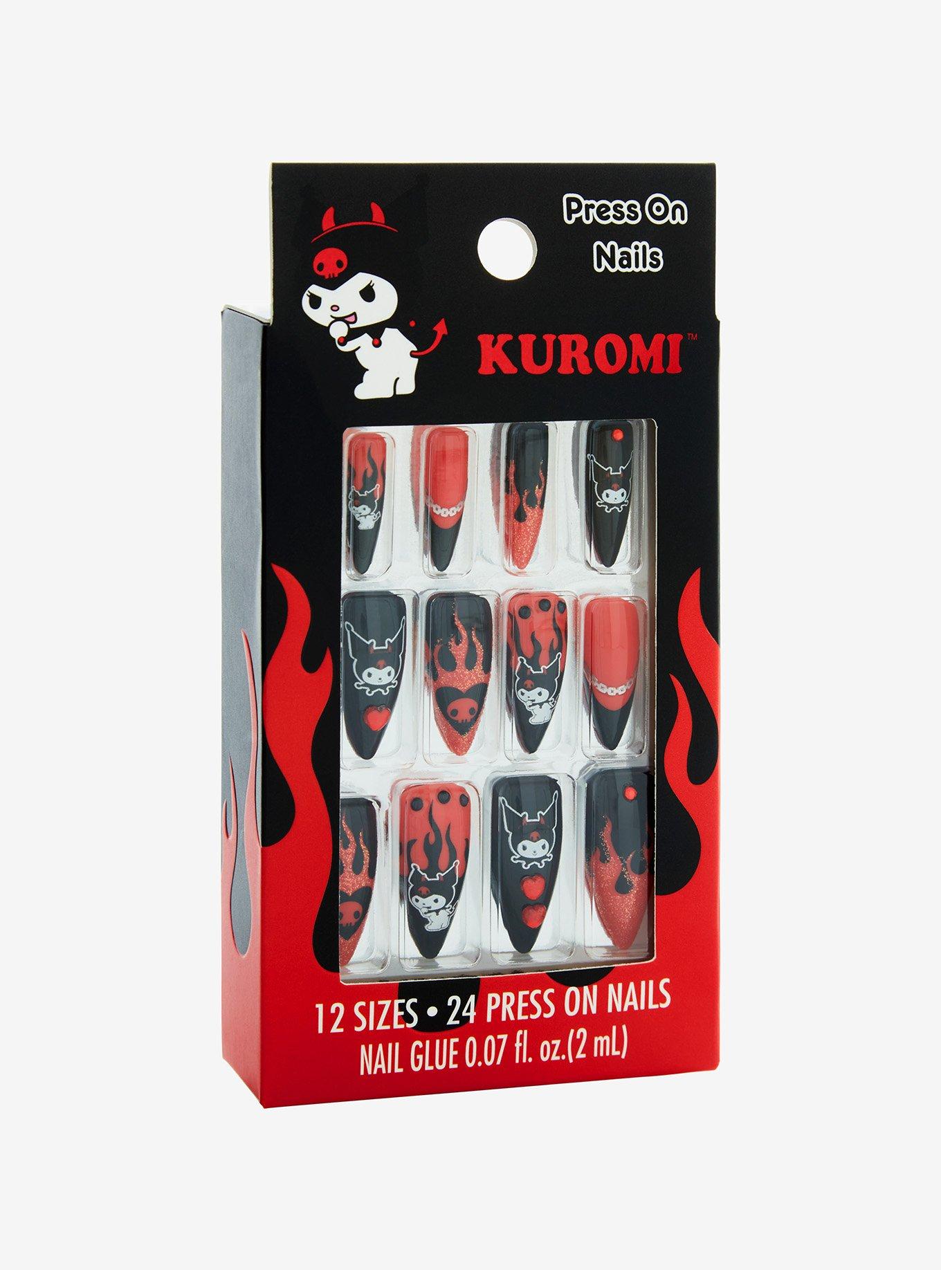 Kuromi Devil Flames Faux Nail Set, , alternate