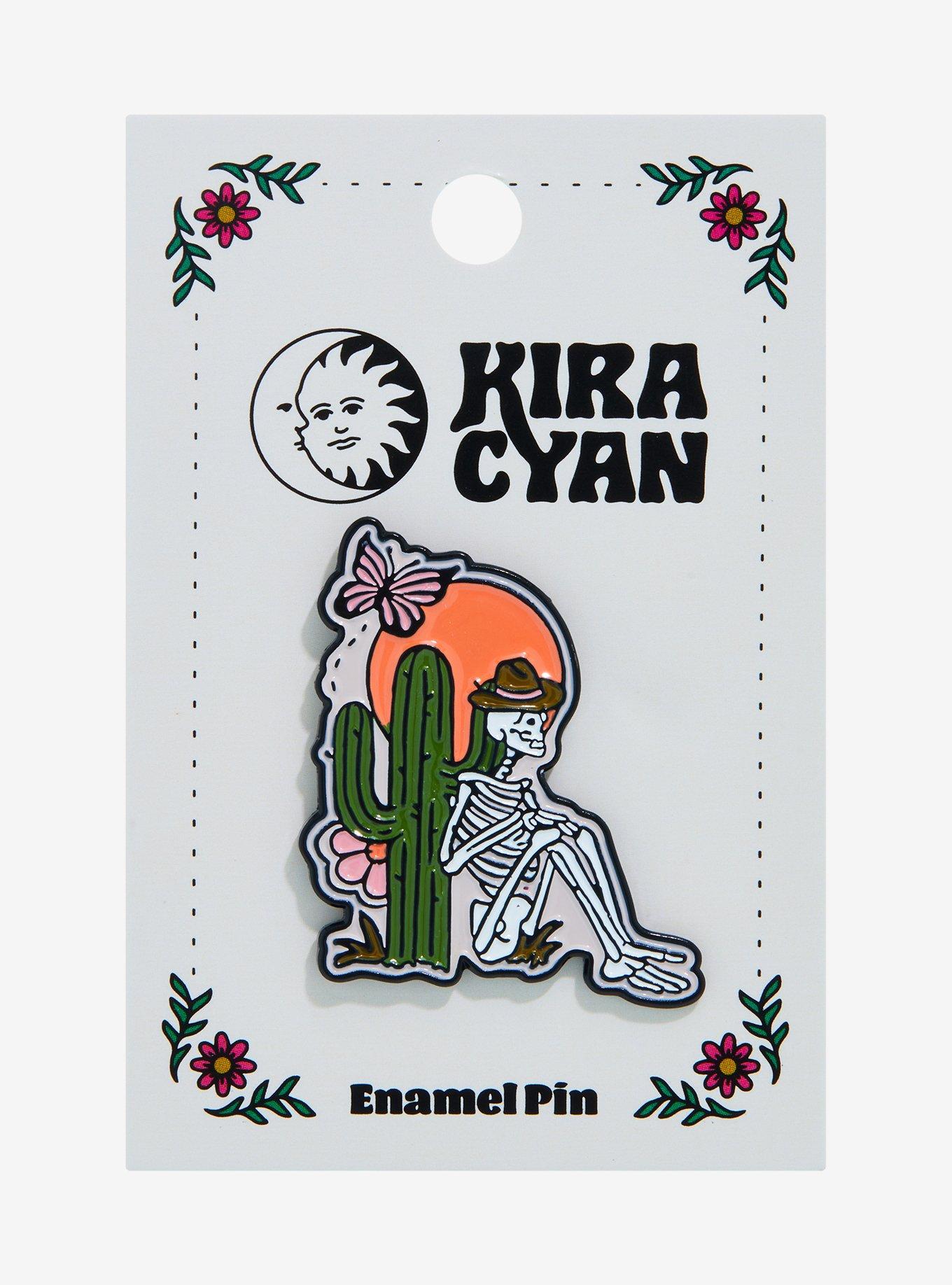Sitting Skeleton With Cactus Enamel Pin By Kira Cyan, , alternate