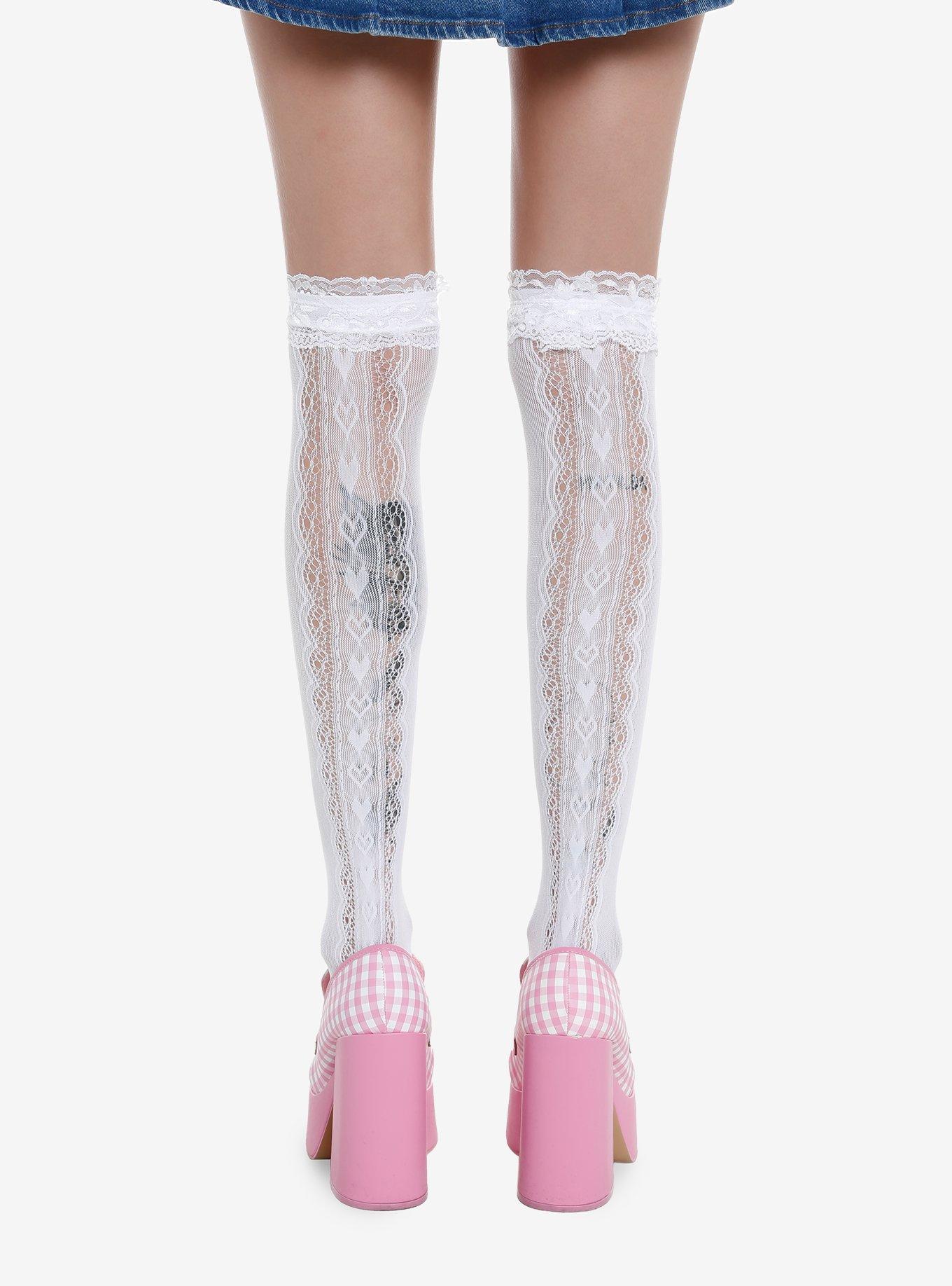 White Lace Bow Knee-High Socks, , alternate