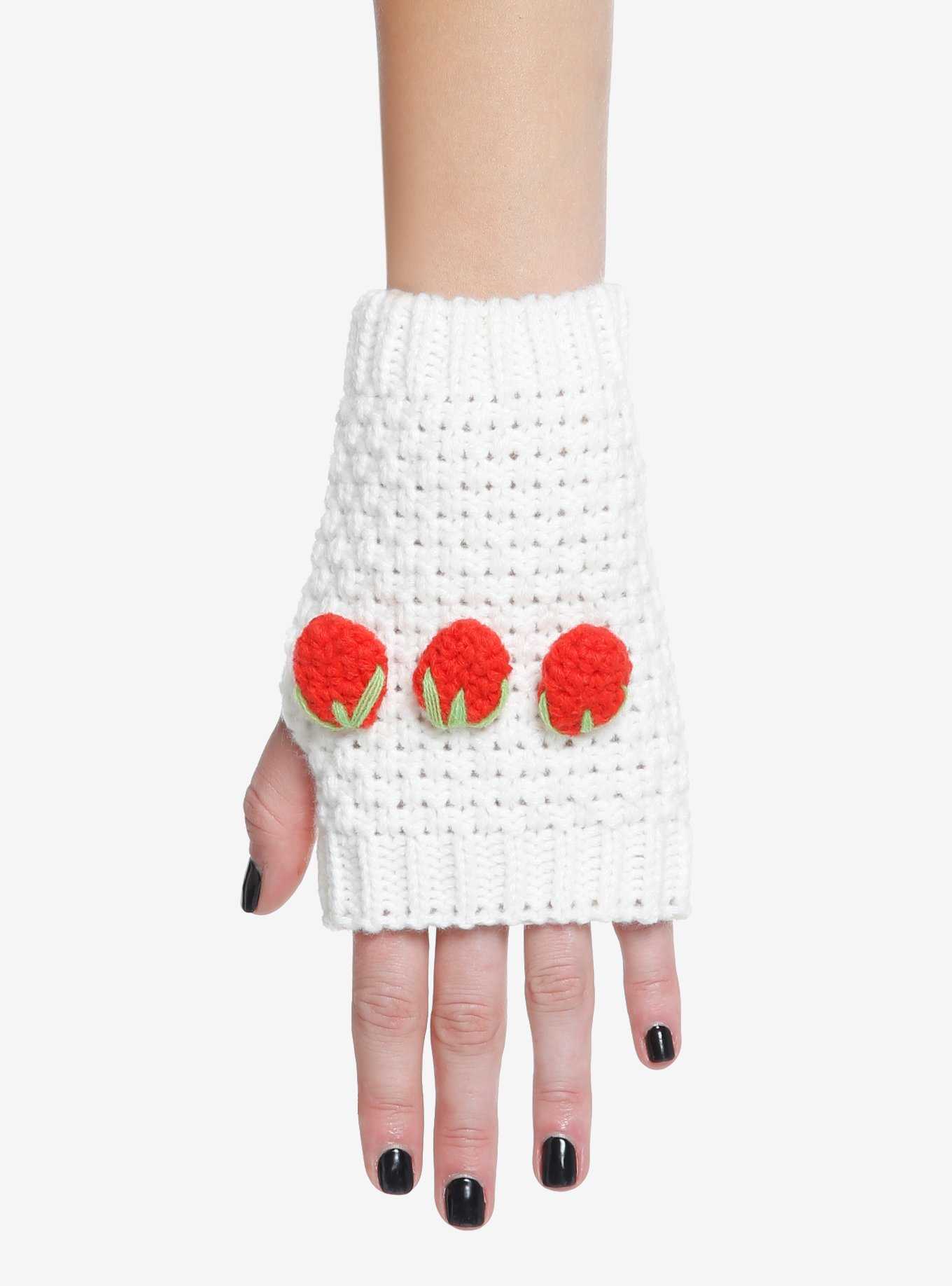 Strawberry Knit Fingerless Gloves, , hi-res
