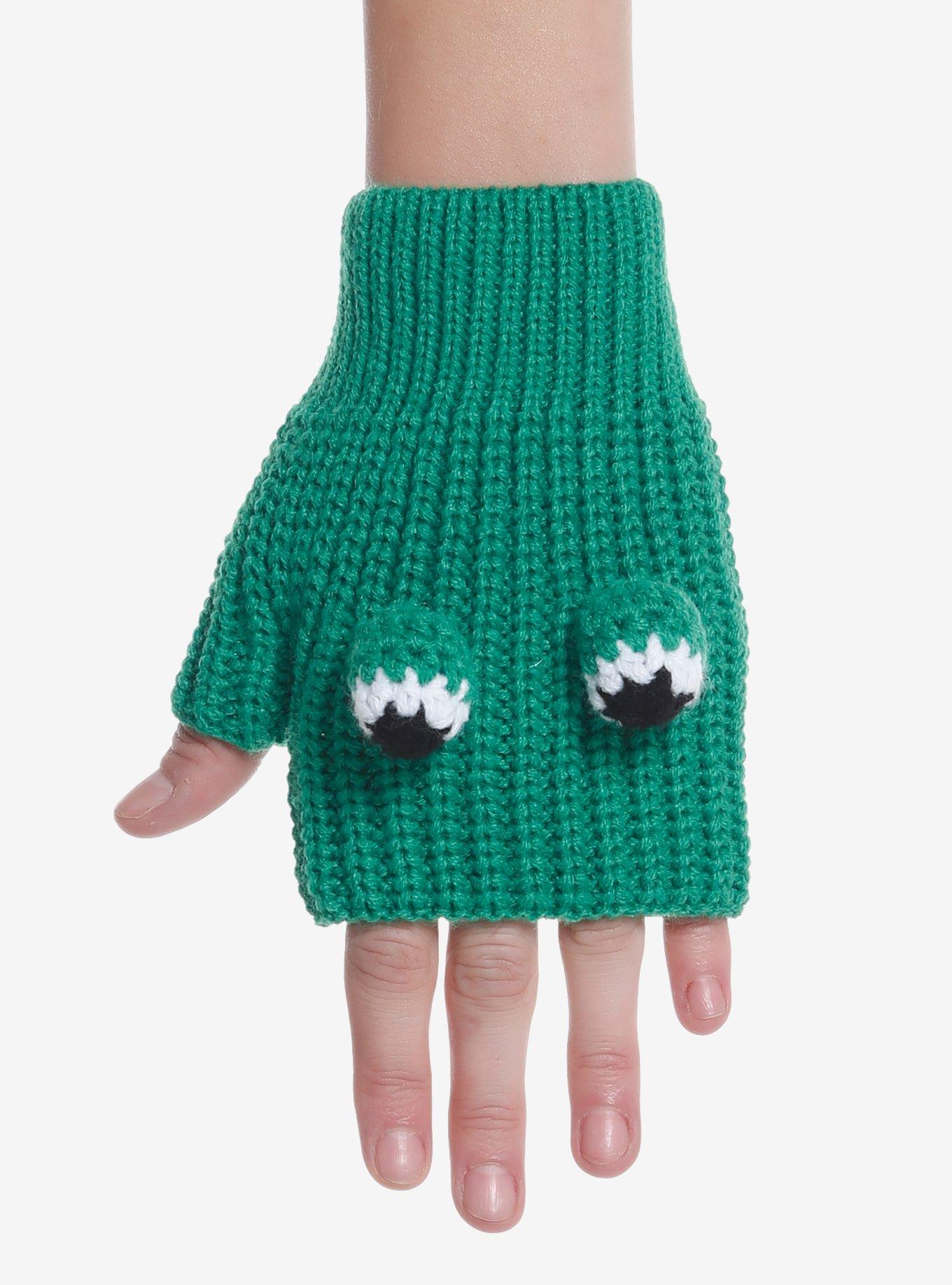 Frog 3D Eyes Knit Fingerless Gloves, , alternate