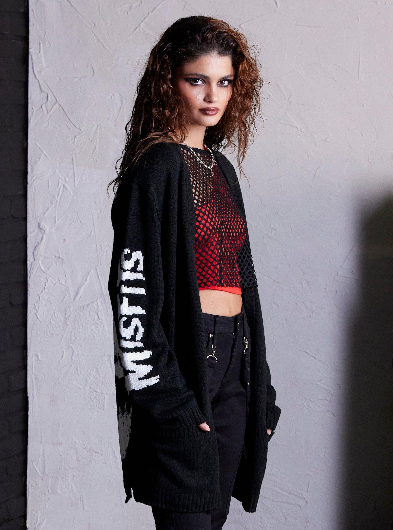 Misfits X Social Collision Fiend Skull Knit Cardigan Hot Topic Exclusive, BLACK, alternate