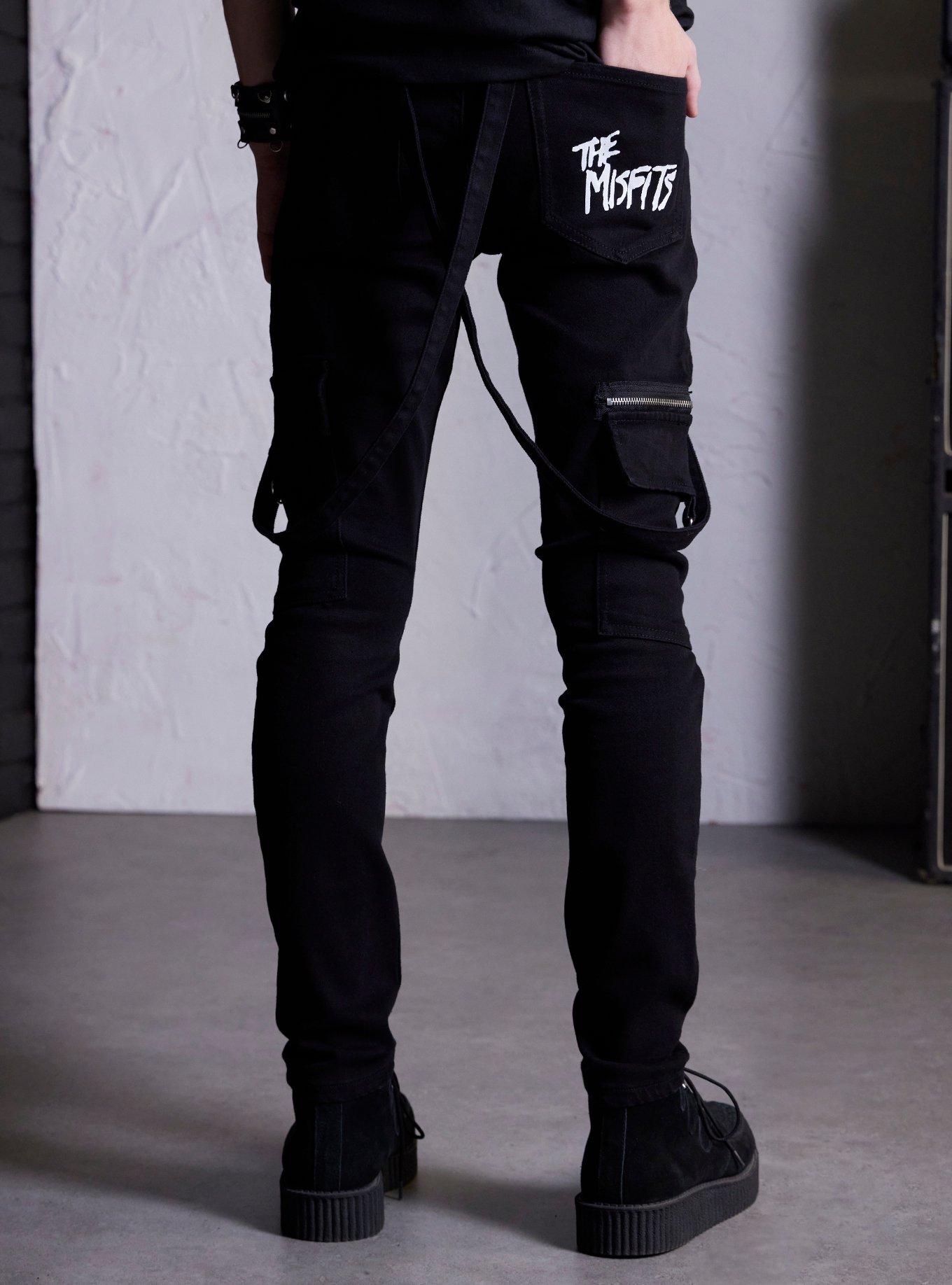 Misfits X Social Collision Fiend Club Patches Stinger Jeans Hot Topic Exclusive, BLACK, alternate