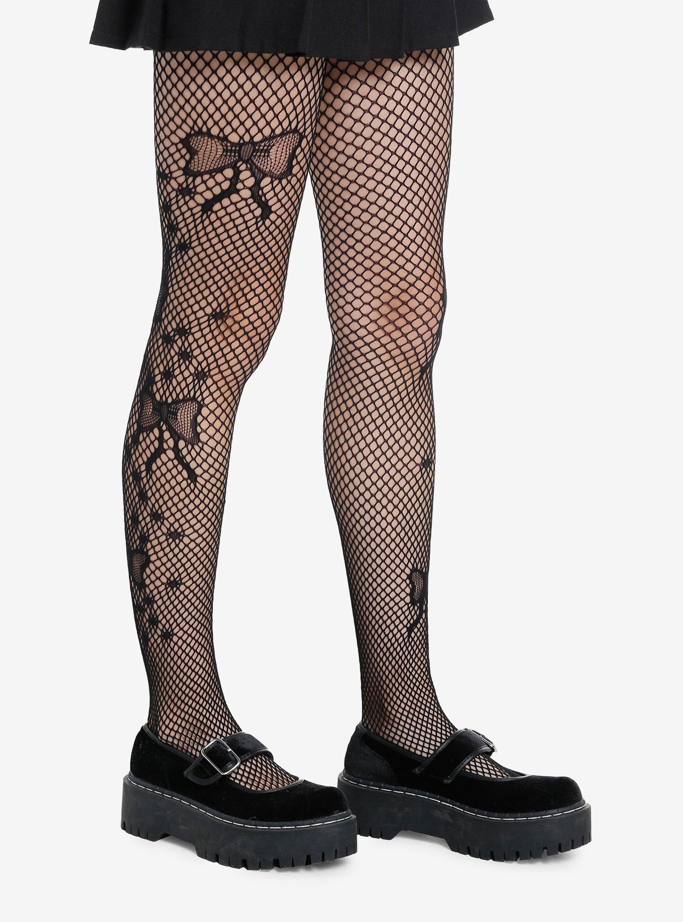 Bow Detail Fishnet Tights, , alternate - view 2