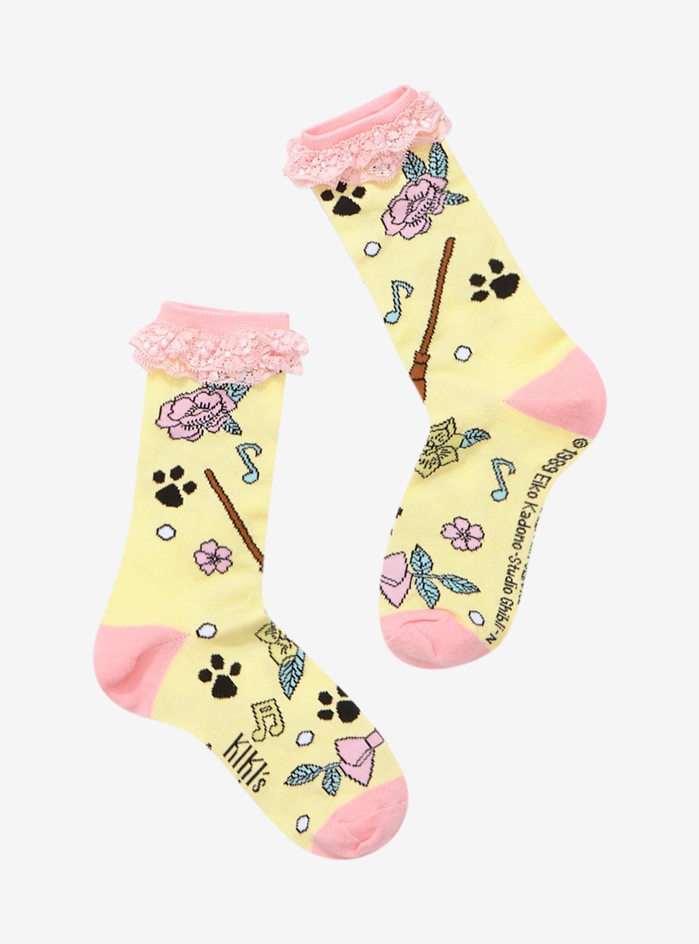 Studio Ghibil Kiki's Delivery Service Jiji Pink Ruffle Crew Socks, , alternate