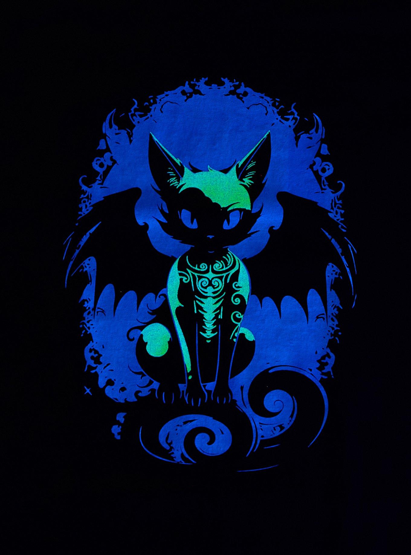 Winged Cat Glow-In-The-Dark T-Shirt By Friday Jr, BLACK, alternate