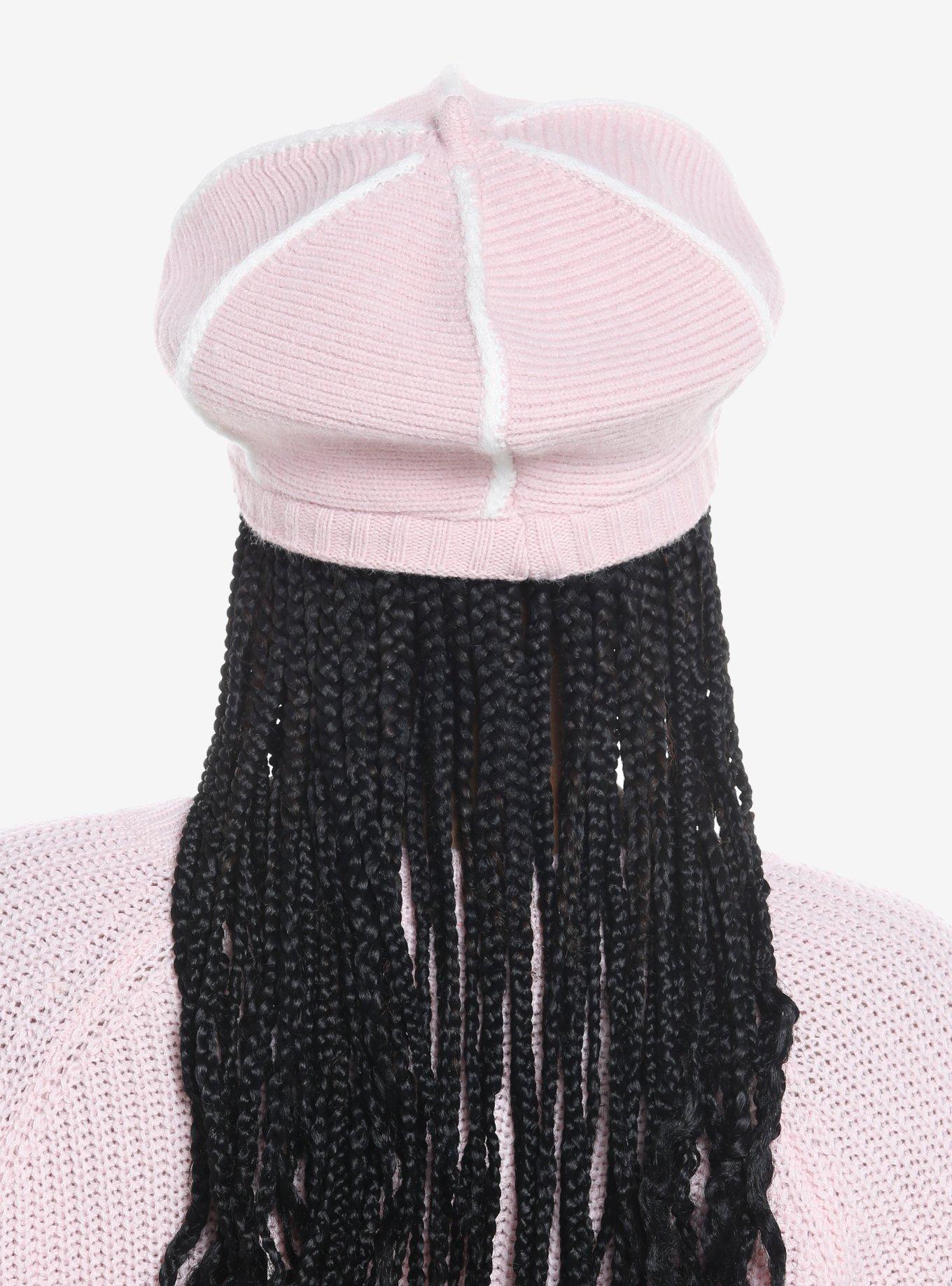 Pink Stripe Slouch Knit Cabbie Hat, , alternate