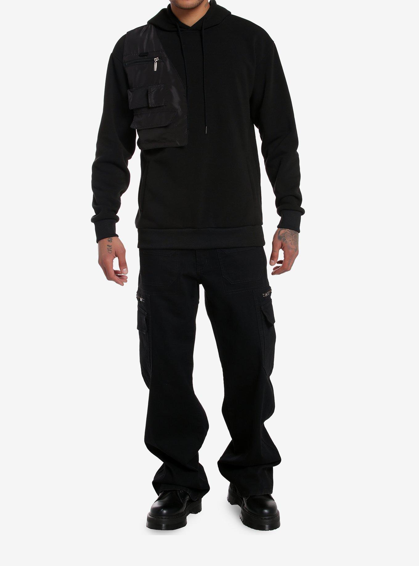 Black Shoulder Harness Hoodie, BLACK, alternate