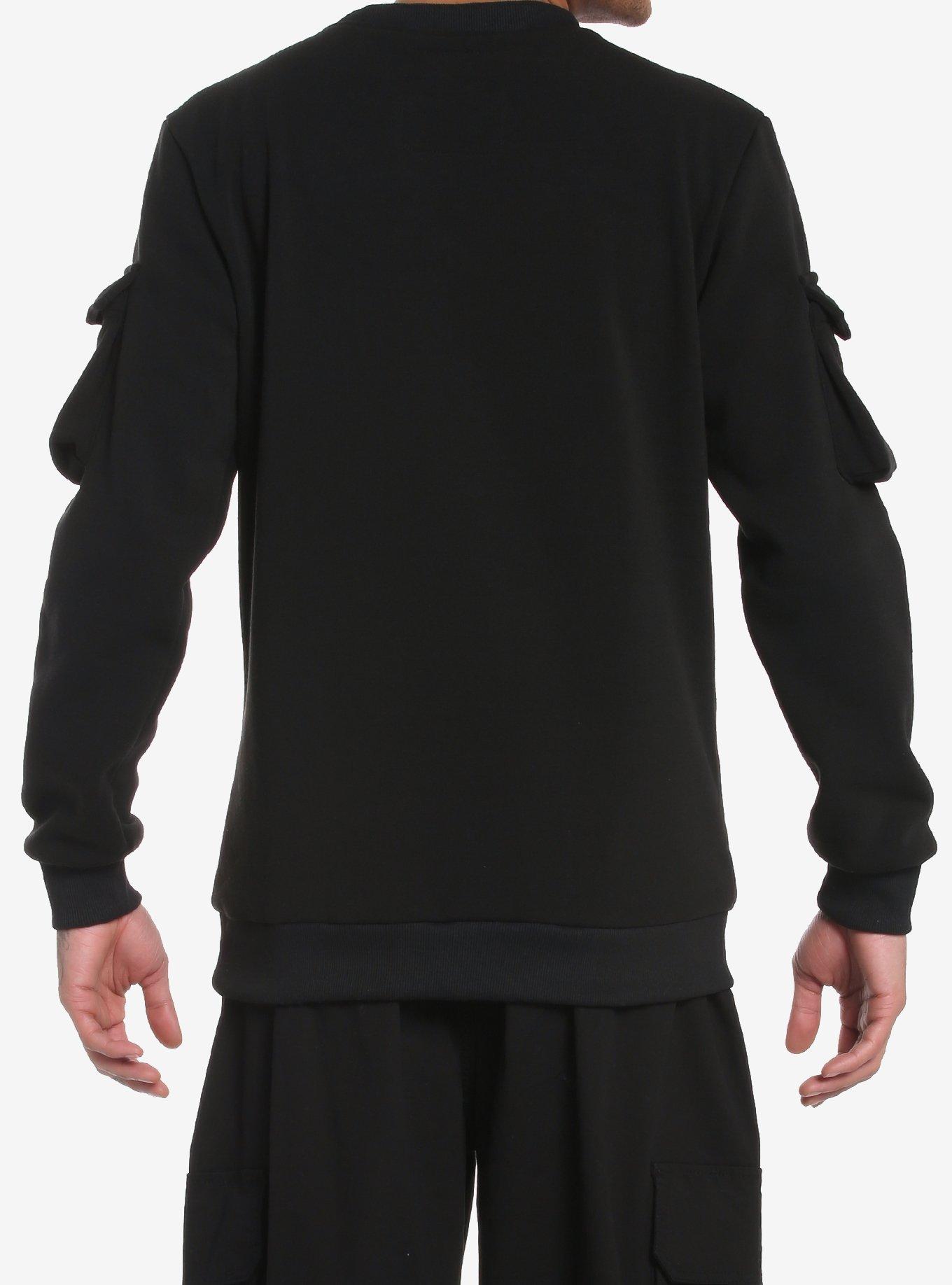 Black Ribbed Pockets Sweatshirt, BLACK, alternate