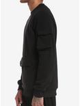 Black Ribbed Pockets Sweatshirt, BLACK, alternate