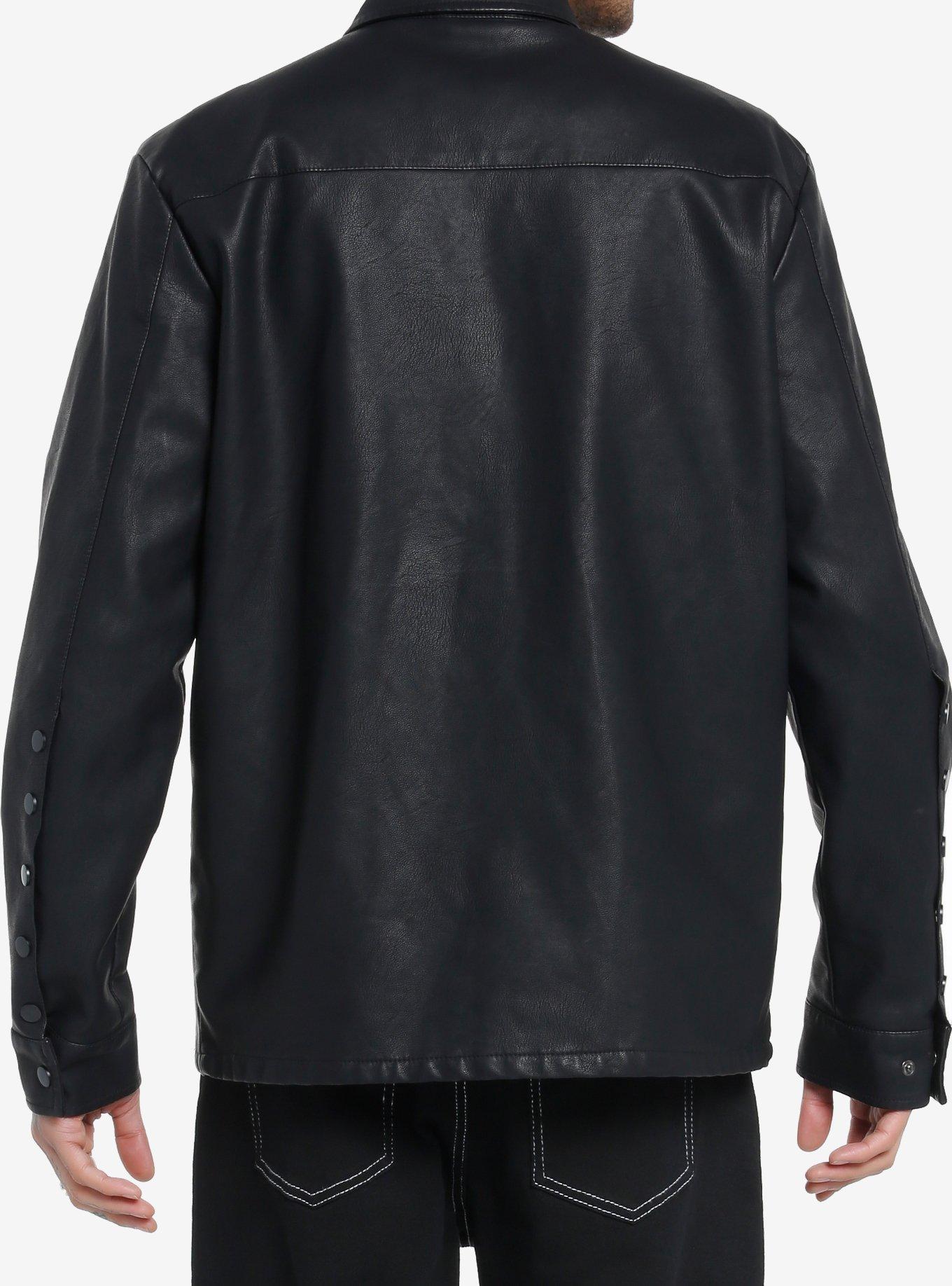 Black Faux Leather Shacket, BLACK, alternate