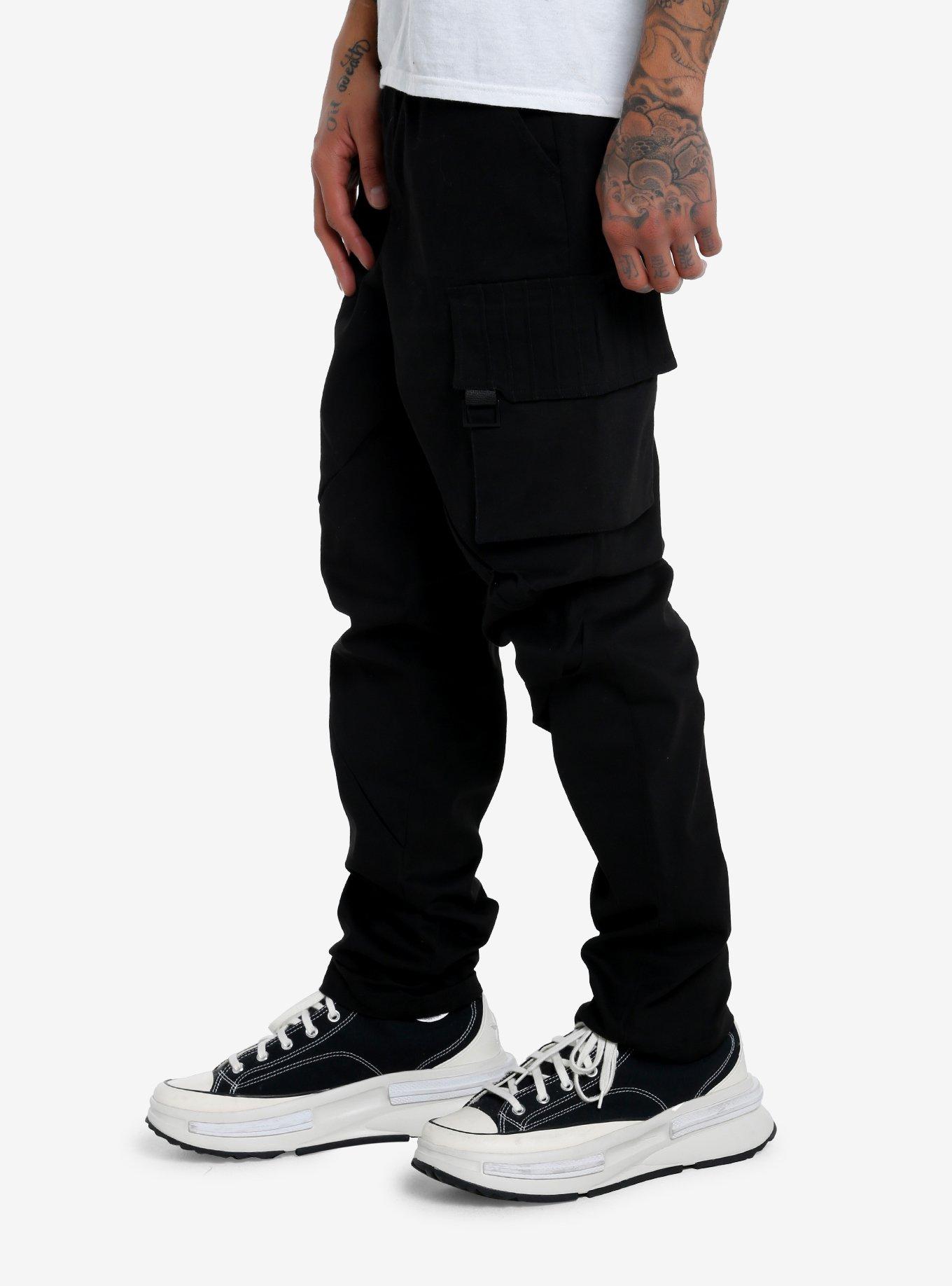 Black Stitched Cargo Pants, BLACK, alternate