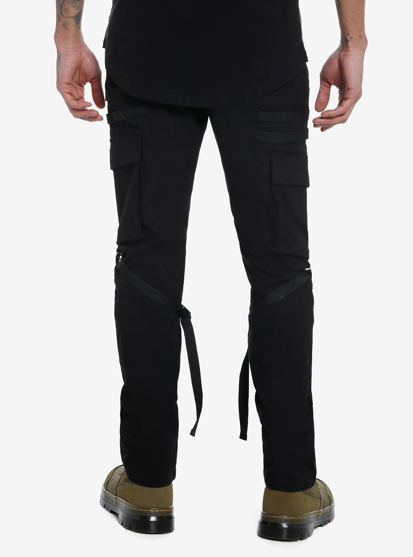 Black Tactical Strap Pocket Cargo Pants, , hi-res