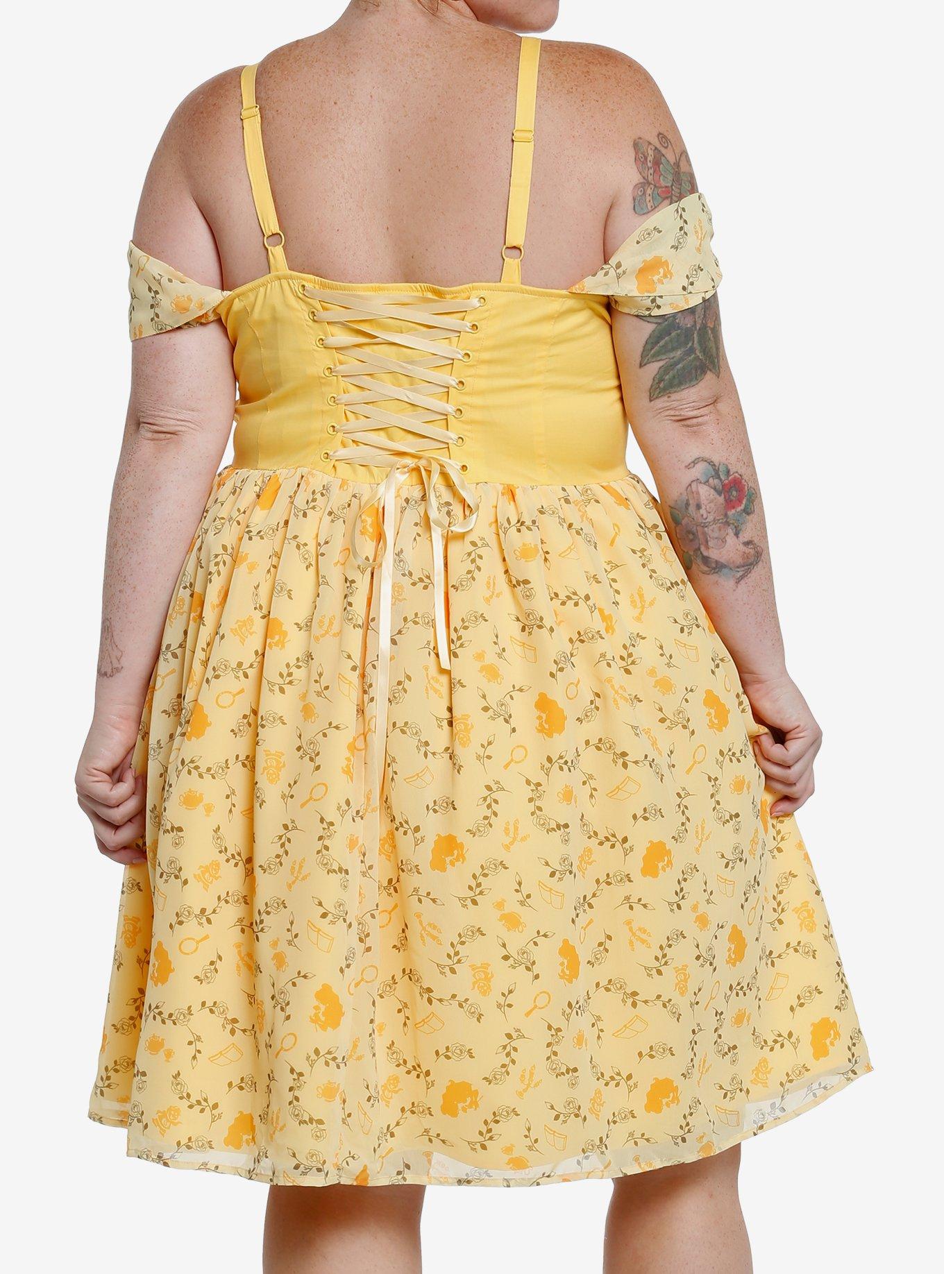 Her Universe Disney Beauty And The Beast Belle Cold Shoulder Dress Plus Size, BANANA YELLOW, alternate