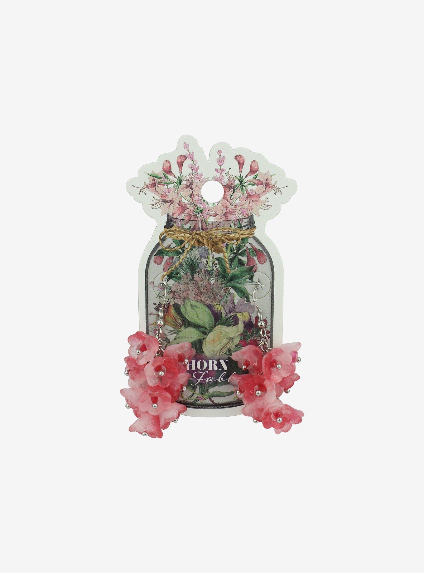 Thorn & Fable Pink Flower Drop Earrings, , alternate