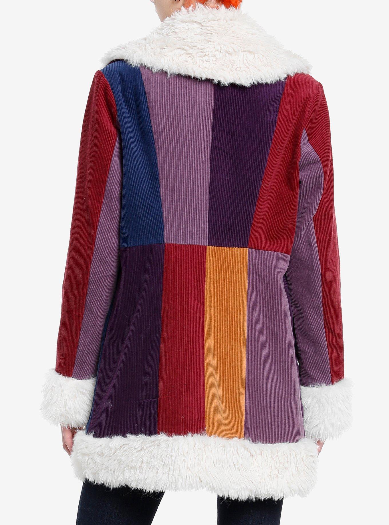 Cosmic Aura Burgundy & Purple Color-Block Faux Fur Trim Girls Coat, IVORY, alternate
