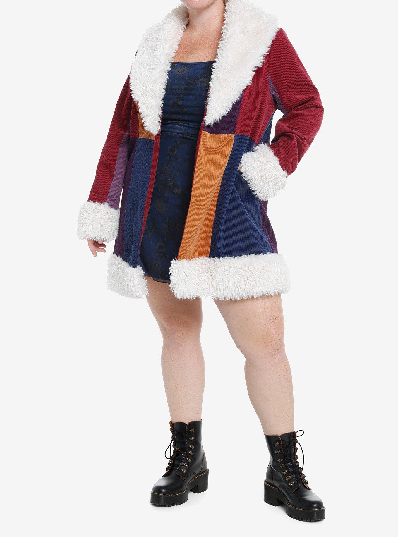 Cosmic Aura Burgundy & Purple Color-Block Faux Fur Trim Girls Coat Plus Size, IVORY, alternate