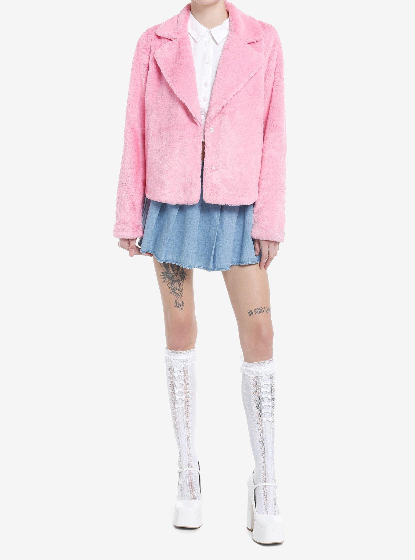 Sweet Society Pink Faux Fur Girls Crop Coat, , hi-res