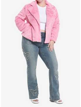 Sweet Society Pink Faux Fur Crop Girls Coat Plus Size, , hi-res