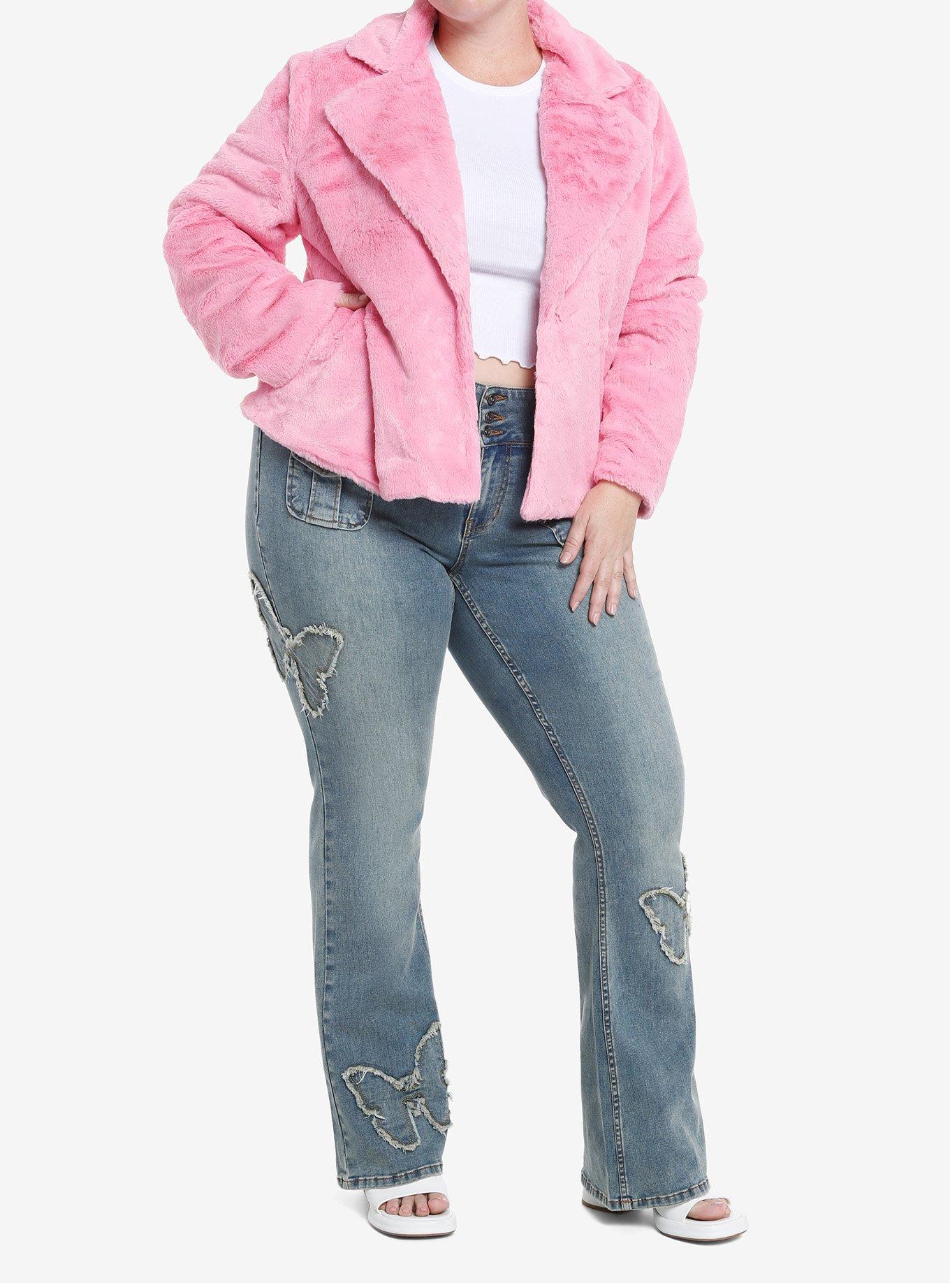 Sweet Society Pink Faux Fur Crop Girls Coat Plus Size, , hi-res