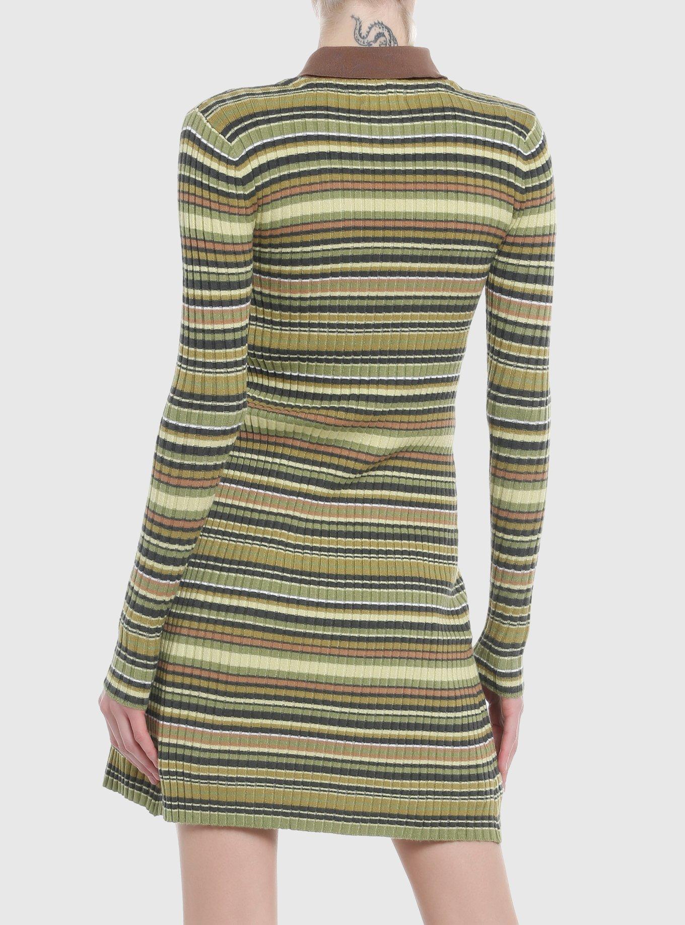 Social Collision Green & Brown Stripe Longline Girls Cardigan, BROWN, alternate