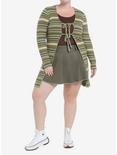 Social Collision Green & Brown Stripe Longline Girls Cardigan Plus Size, BROWN, alternate