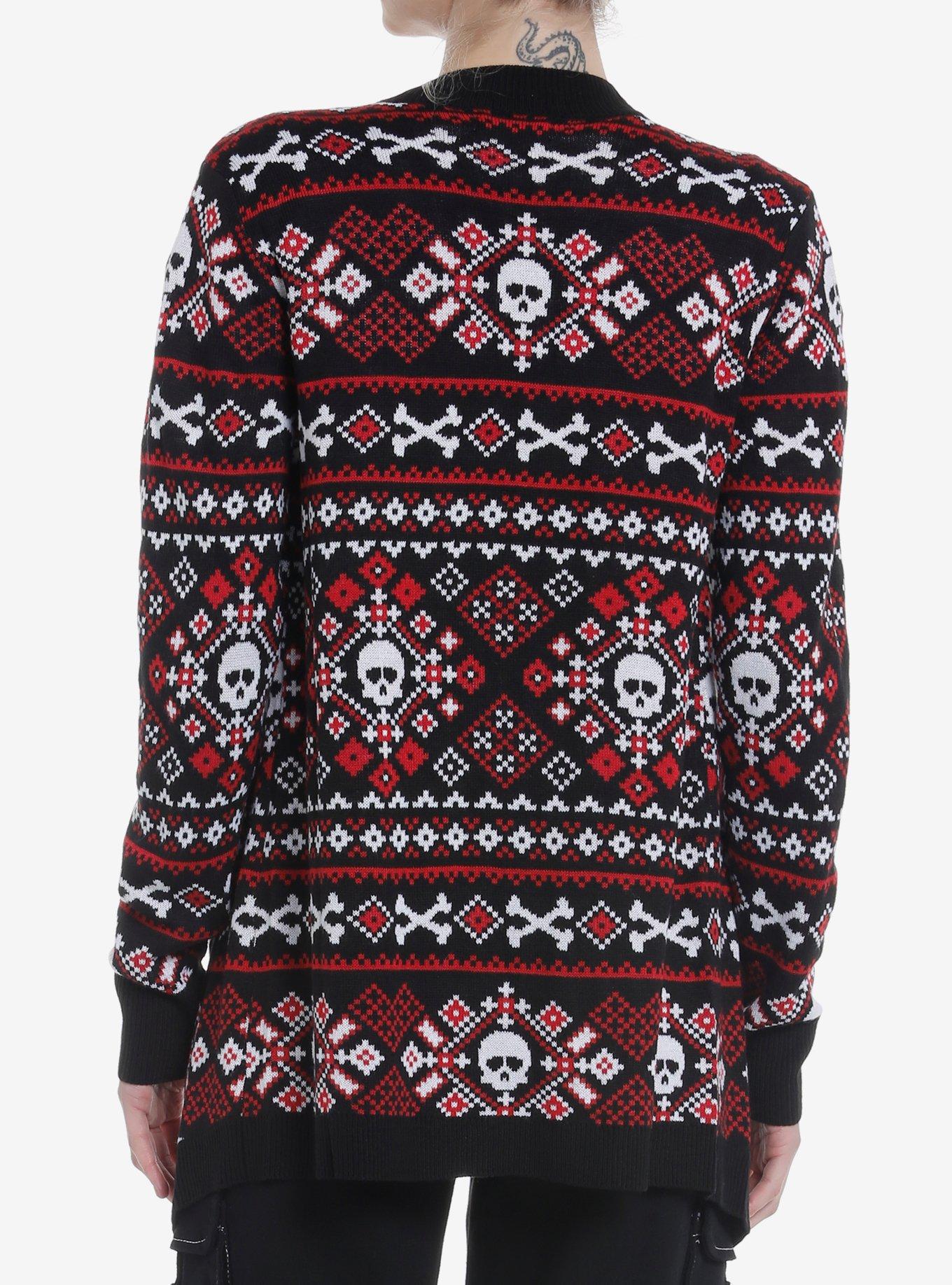 Social Collision Black & Red Skull Fair Isle Girls Cardigan, RED, alternate