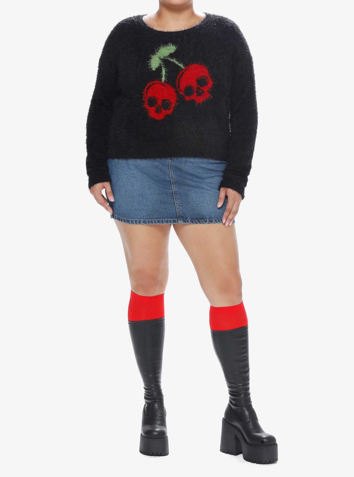 Social Collision Skull Cherry Girls Fuzzy Sweater Plus Size, , hi-res