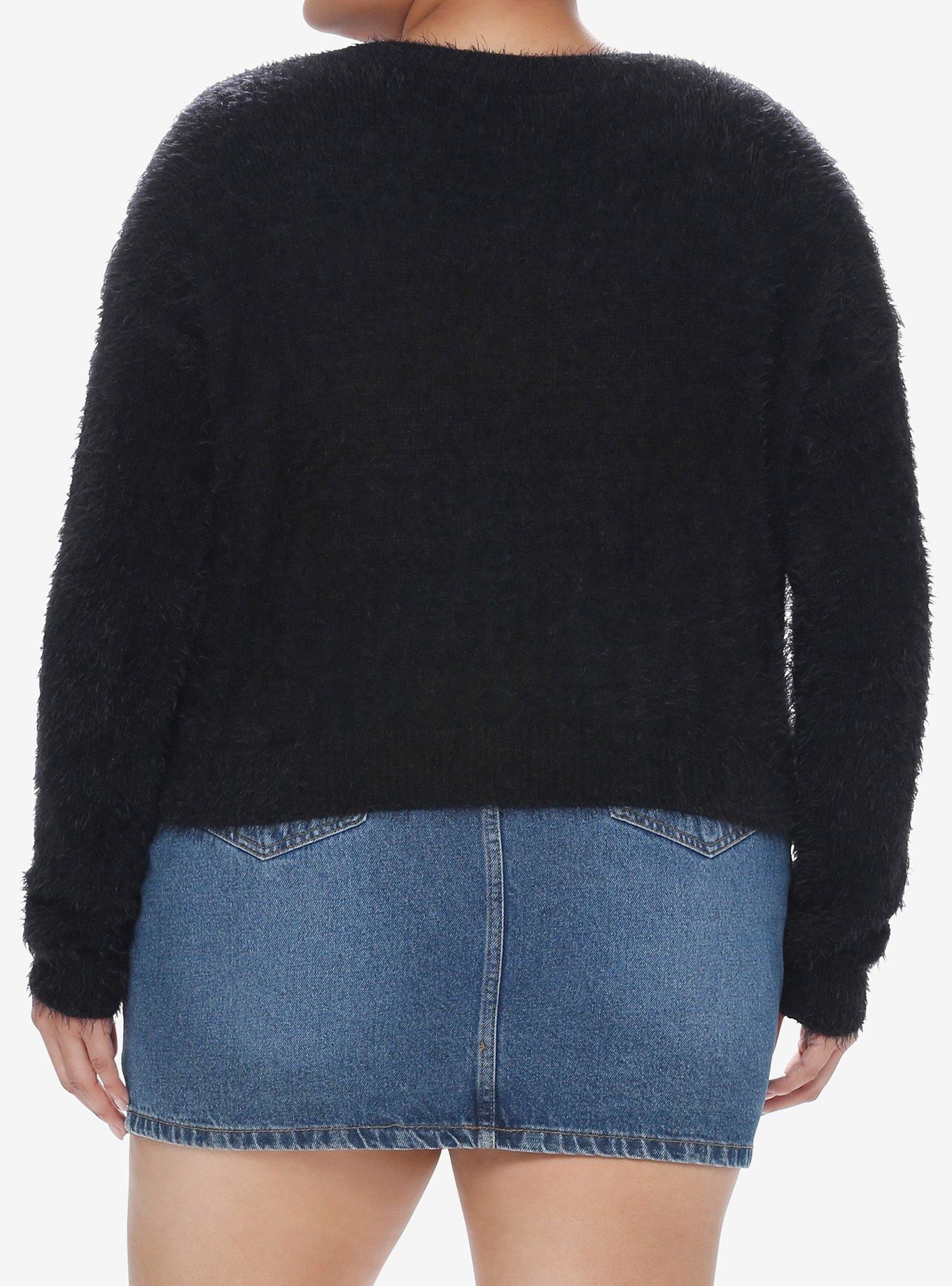 Social Collision Skull Cherry Girls Fuzzy Sweater Plus Size, RED, alternate
