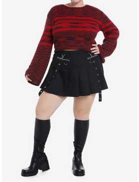 Social Collision Black & Red Stripe Girls Crop Sweater Plus Size, , hi-res