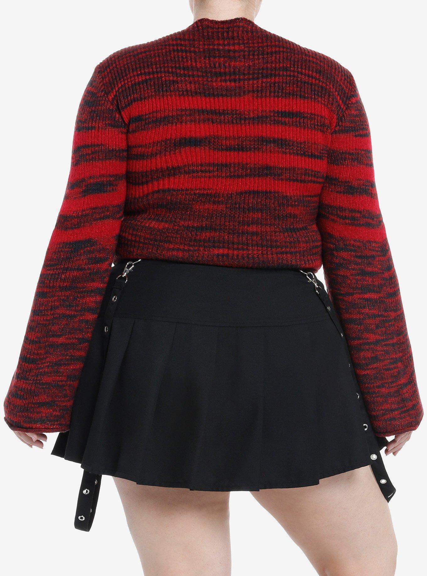 Social Collision Black & Red Stripe Girls Crop Sweater Plus Size, RED, alternate