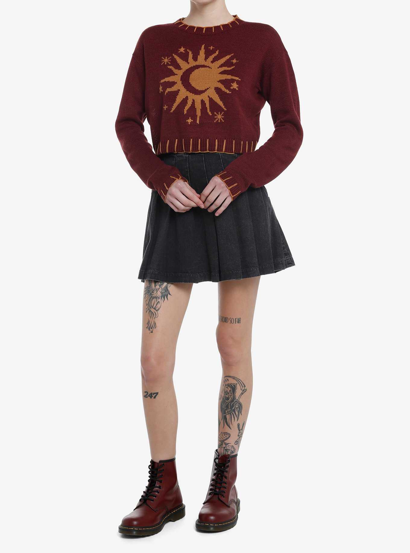 Cosmic Aura Gold Sun & Moon Girls Crop Sweater, , hi-res