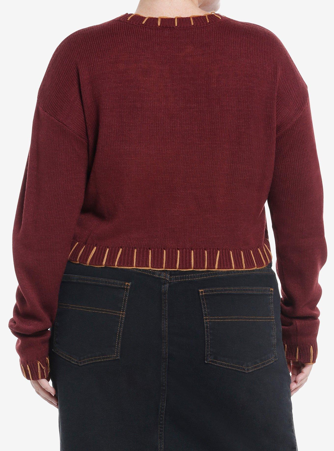 Cosmic Aura Gold Sun & Moon Crop Girls Sweater Plus Size, GOLD, alternate