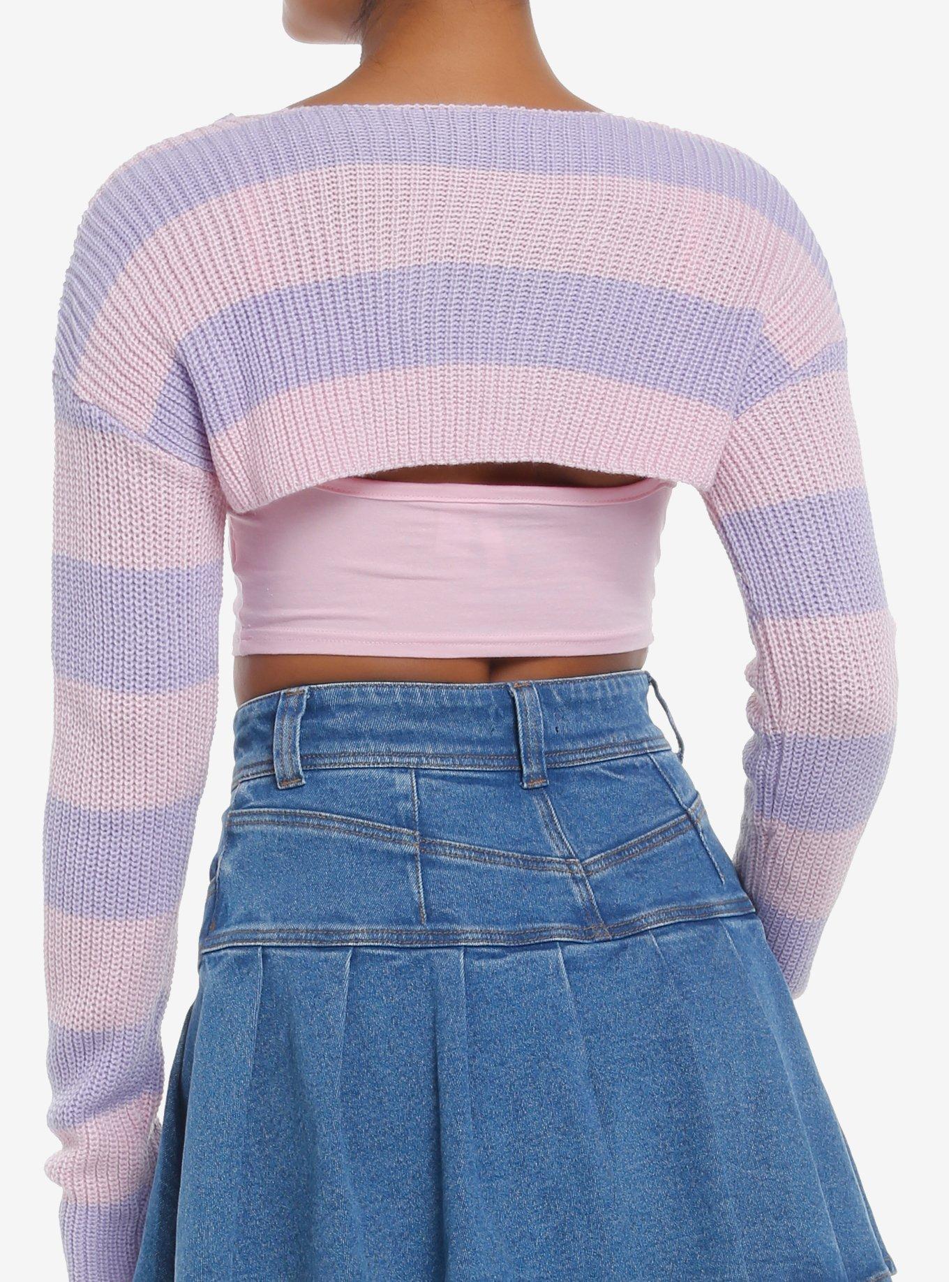 Pink & Lilac Bolero Girls Crop Shrug, LILAC, alternate