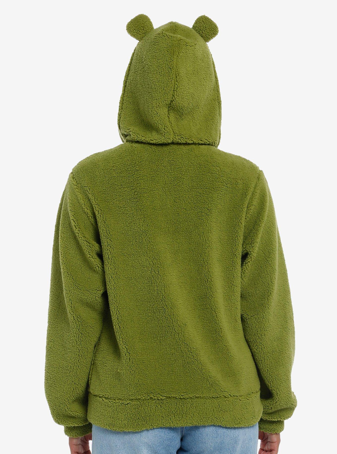 Thorn & Fable Frog Sherpa Girls Hoodie, OLIVE, alternate