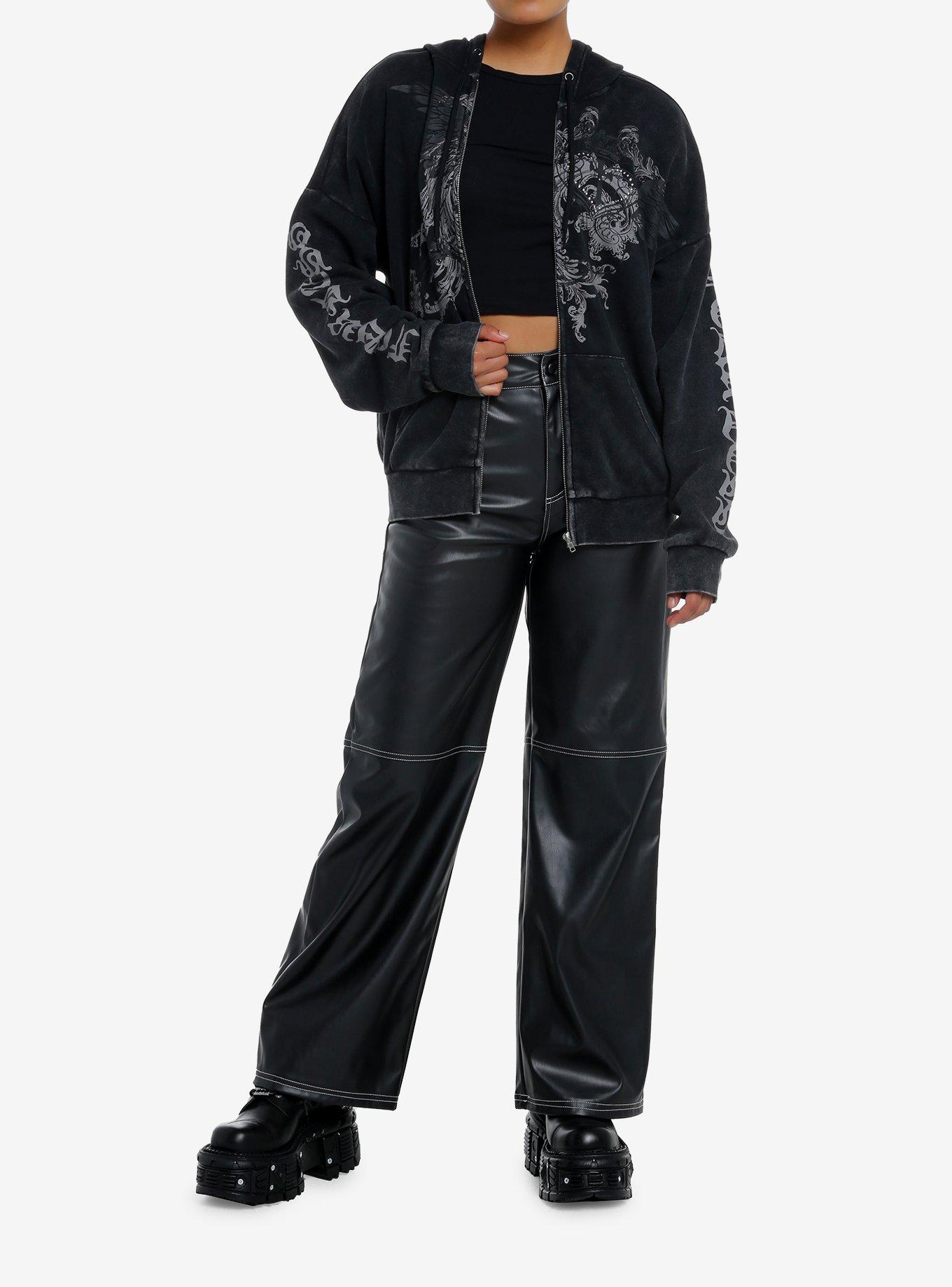 Social Collision Wings Cross Mineral Wash Girls Hoodie, , hi-res