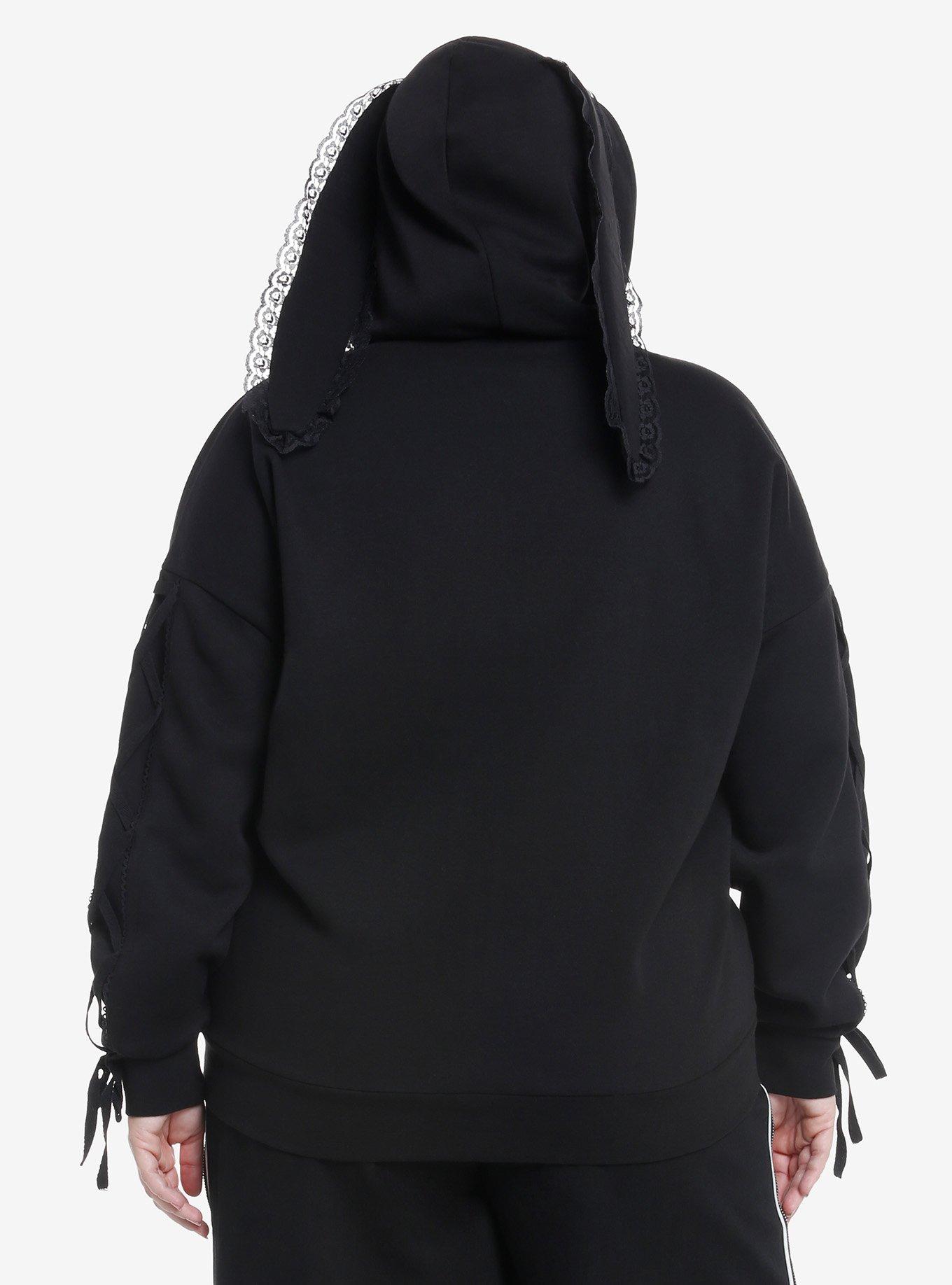 Cosmic Aura Bunny Ears Girls Hoodie Plus Size, BLACK, alternate